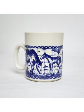 Churchill England Vtg Country Life Coffee Mug Horses Equestrian Blue & White